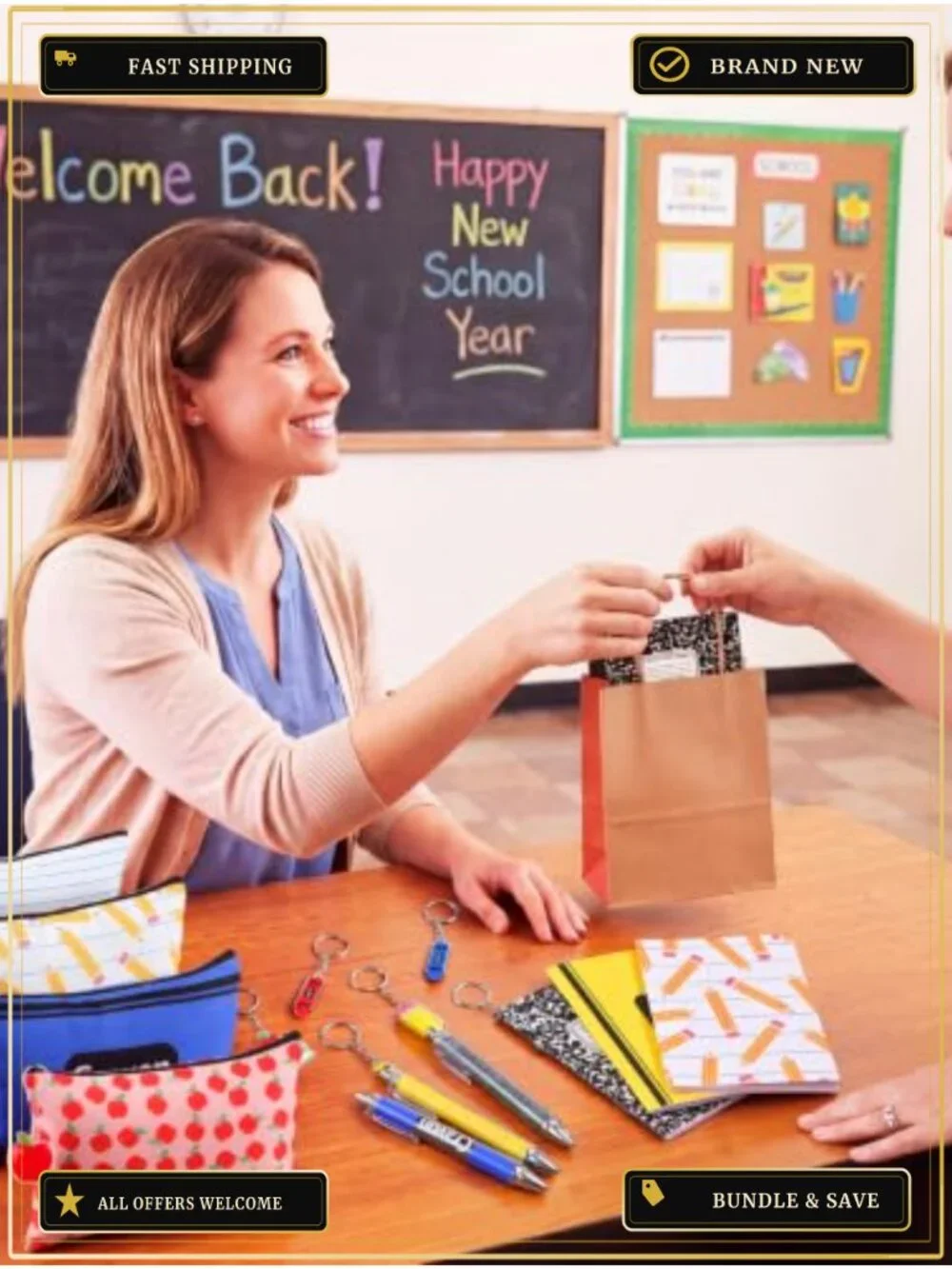 Back to School Teacher Gift Set 48 Pcs - Cosmetic Bags, Keychains, Notebooks,